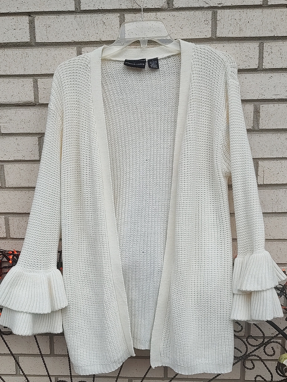 Light Cream Ruffle Cuff Open-Front Cardigan - Picture 3 of 8